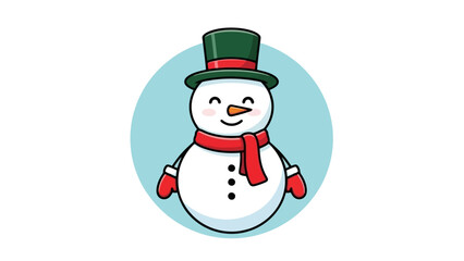 Cheerful Snowman with Top Hat and Scarf, Festive Winter Holiday Character Illustration