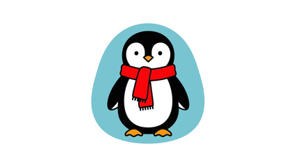 Cute Cartoon Penguin Wearing a Red Scarf, Festive Winter Character Illustration