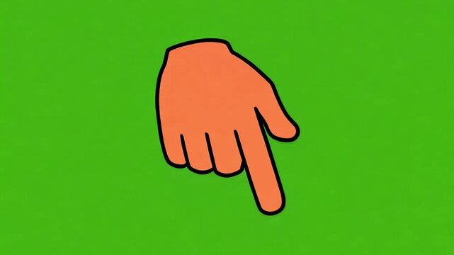 Pointing Hand Down Icon Animation on Green Screen Background