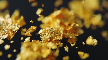 Sparkling Gold Flakes Floating in a Dark Background