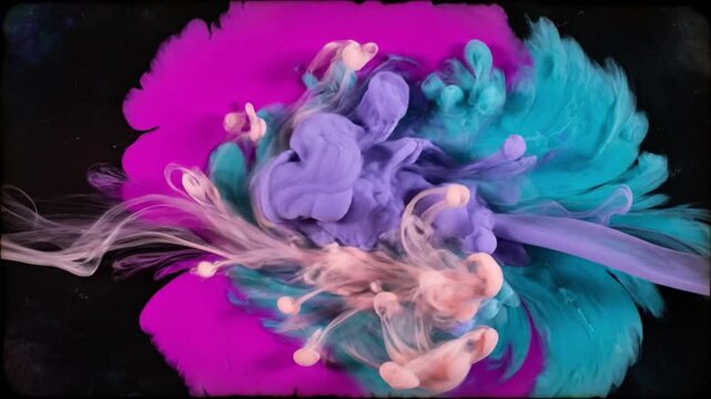 Dynamic Fluid Abstract Background with Ink Blobs and Colorful Smoke in Motion, Artistic Seamless Loop