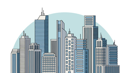 Fototapeta premium Modern City Skyline with Tall Buildings and Circular Background, Architectural Design