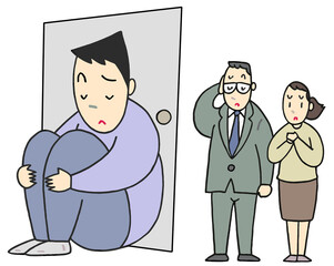 社会問題のイラスト - 引きこもり・適応障害・家庭問題