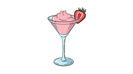 Pink Strawberry Cocktail in Martini Glass with Fresh Strawberry Garnish