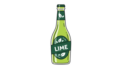 Fresh Lime Flavored Drink in a Green Glass Bottle with Label and Leaves