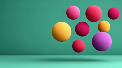 Colorful 3D Spheres Floating Against a Teal Background