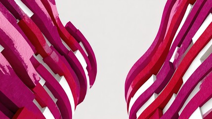 Abstract Waves in Pink and Red with White Background Composition