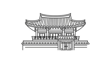 Fototapeta premium Traditional Korean Architecture Building Line Art Illustration.