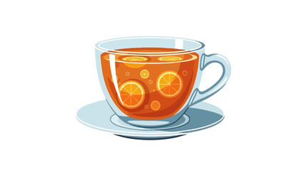 Refreshing Citrus Tea in a Clear Glass Mug with Slices of Orange and Bubbles