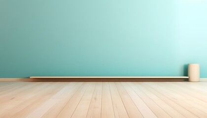 Minimalist interior design with a light wood floor and a calming blue wall creating a serene atmosphere for relaxation