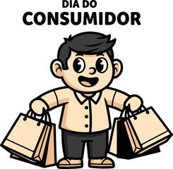 Cartoon Cheerful Man Holding Shopping Bags for Consumer Day Sale Vector Illustration