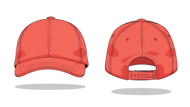 Crimson Cap Perspectives: Isolated Front and Back Views of a Contemporary Snapback Hat Design with Detailed Stitching 150 characters