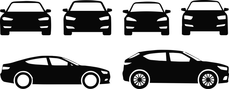 car vector silhouettes set front faces and side profiles pack