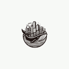 Whale building logo style icon design template vector illustration