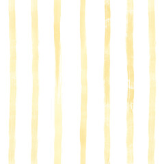 Abstract striped watercolor seamless pattern on white. Pastel yellow stripes hand drawn repeat background. Beige brush strokes clip art in simple style. Minimalist lines wallpaper