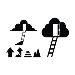 Ladder Leaning Into Cloud Door Silhouette.