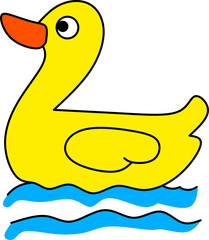 Cute Yellow Rubber Duck Floating on Blue Water
