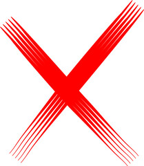 Hand-Drawn Red Cross Marker Icon on Transparent Background