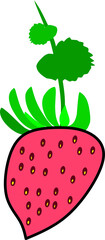 Cartoon Strawberry with Green Stem and Leaves