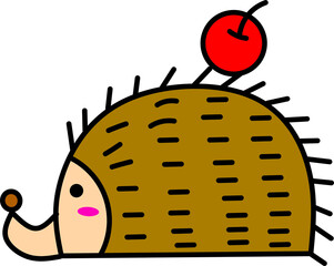 Cute Cartoon Hedgehog with a Red Apple on its Back