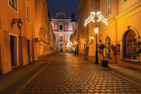 Fara Church at night, Poznan, Poland