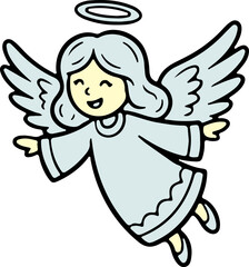 Joyful Cartoon Angel with Halo Flying Isolated