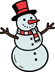 Festive Cartoon Snowman with Red Hat and Scarf Winter Holiday Fun