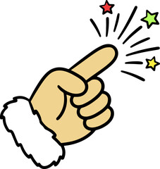 Cartoon Santa Hand Pointing Upward with Festive Stars