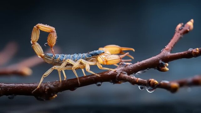 Close up of a scorpion perched on a branch in a natural environment