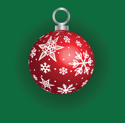 Festive Red Christmas Bauble with Snowflake Decorations ornament