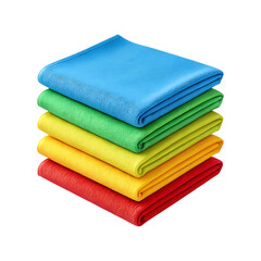 Fototapeta premium Stack of brightly colored folded microfiber cleaning cloths on a transparent background