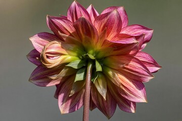 Vibrant Dahlia Flower with Multicolored Petals, Macro View