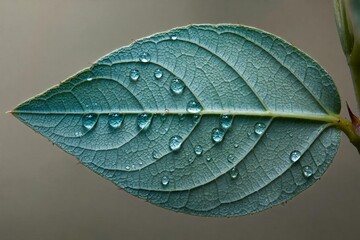 Turquoise Leaf with Water Drops, Natural Texture Background
