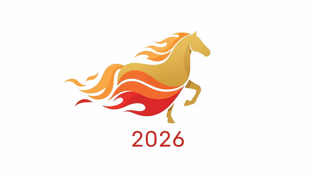 2026 Year of the Horse Illustration with Flames.
