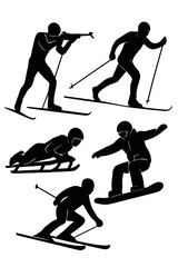 Naklejka premium Several winter sports depicted as black silhouettes against a white background