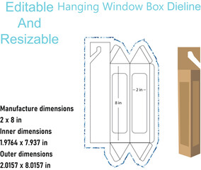 Hanging Window Box Dieline With Manufacture And Dimension Details packaging template