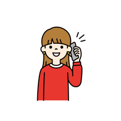 スマートフォンで通話する・話す、若い女性・女子学生の上半身ベクターイラスト素材＿カラー
