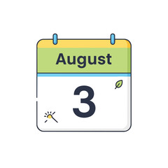 Fototapeta premium August third calendar icon with a bright green top a prominent date a small leaf graphic and a sun sparkle symbol for summer planning and key