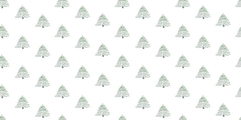 Hand drawn doodle pine or fir trees seamless pattern. Winter season print. Line naive vector illustration isolated on transparent background