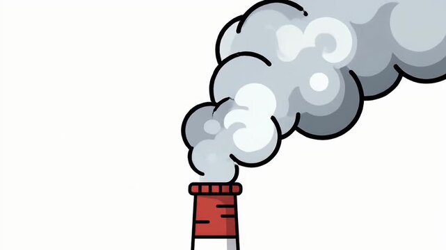 Animated industrial chimney emitting smoke into clear sky illustrating air pollution environmental concern
