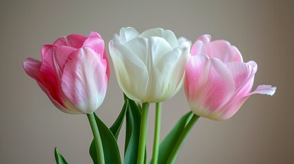 Fototapeta premium Vibrant tulips against a subtle background a celebration of spring s floral beauty