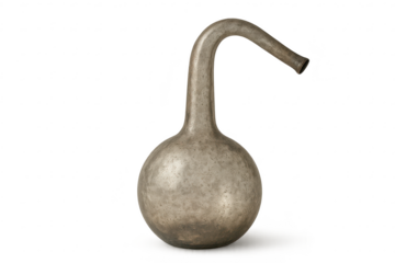 Old distilling flask on transparent background isolated, antique flask