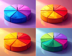 Four colorful pie charts illustrating data representation