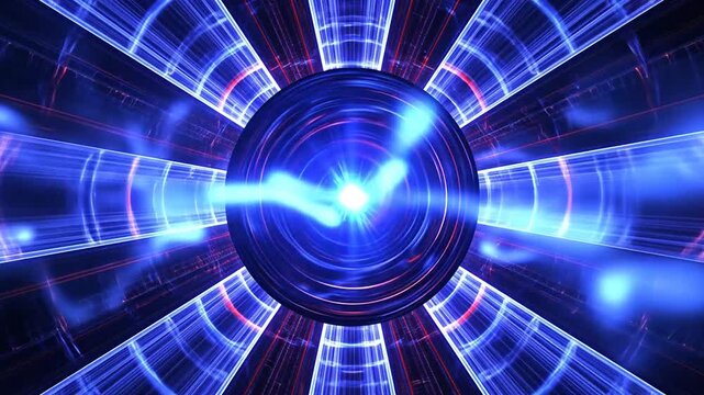 A detailed abstract image of a blue and white pattern with a central glowing orb and lines