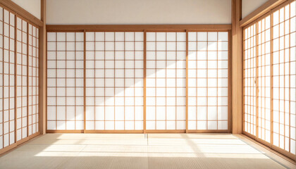 Minimal Japanese Room Background　Soft Natural Light Through Shoji Screens