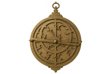 Antique Astrolabe Tool on a transparent background for design elements.