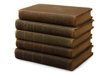 Old Stack of Leather Books on a transparent background, detailed view