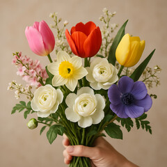 Vibrant Handheld Flower Bouquet Colorful Spring Blooms Fresh Flora Arrangement Gift