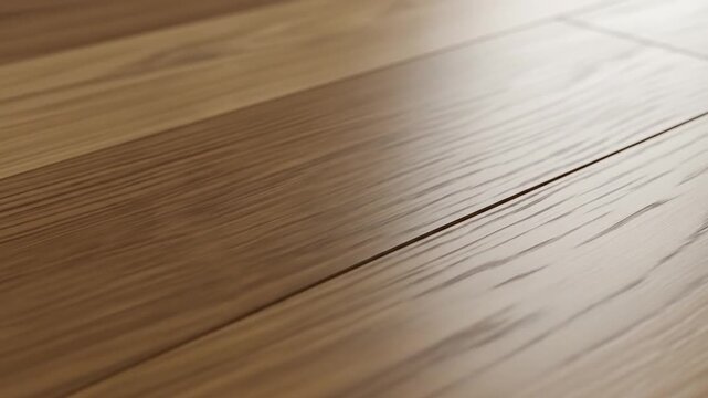 Angled view of smooth, polished brown wood flooring planks with natural grain texture