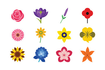 Flat Vector Flower Icons Set